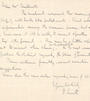 3 – Letter to Fred Bullock from Frederick Smith, 22 Jan 1917