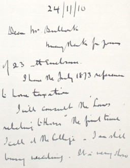 16 – Letter to Fred Bullock from Frederick Smith, 24 Nov 1910