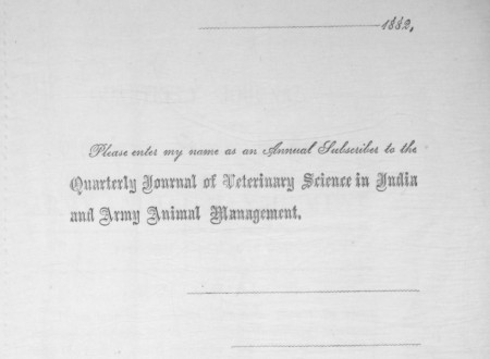 “The Quarterly Journal of Veterinary Science in India and Army Animal Management” Specimen Issue – 1882