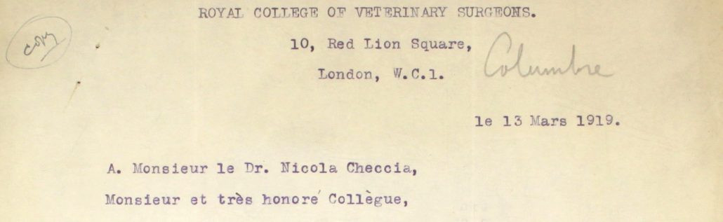 3 – Copy letter to Dr Nicola Checcia [Checchia] from Fred Bullock, 13 Mar 1919