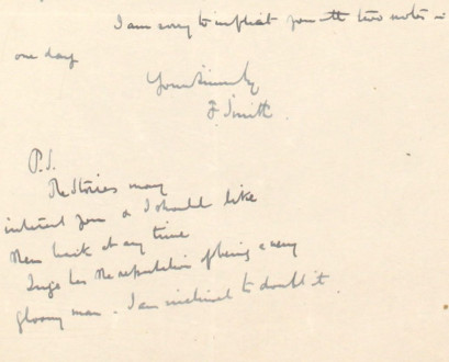 20 – Letter to Fred Bullock from Frederick Smith, 14 Mar 1920