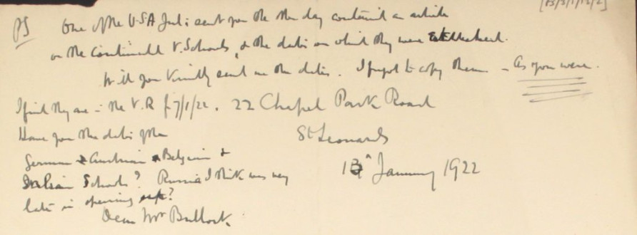 2 – Letter to Fred Bullock from Frederick Smith, 13 Jan 1922