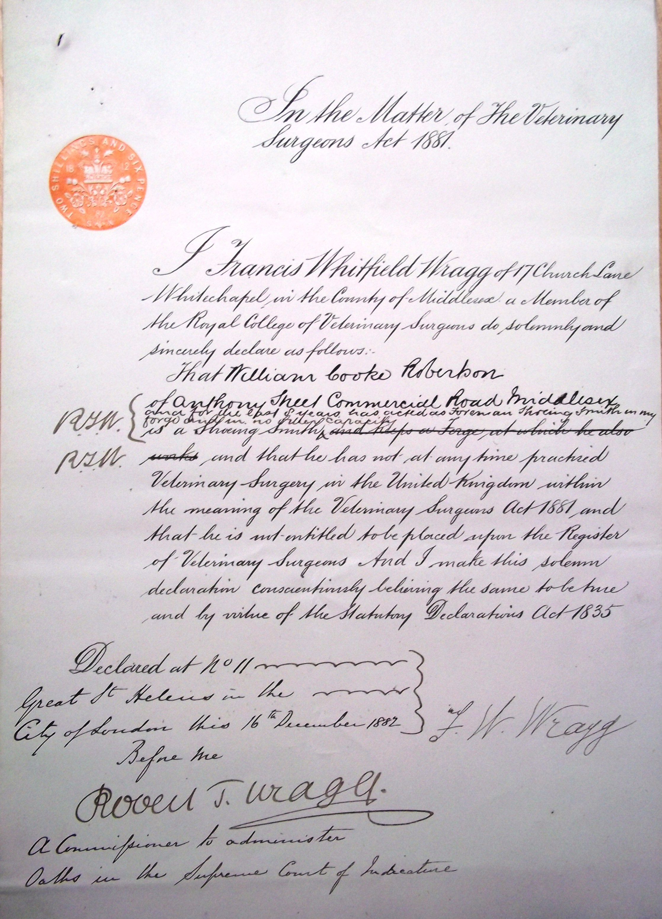 Wragg's letter of protest