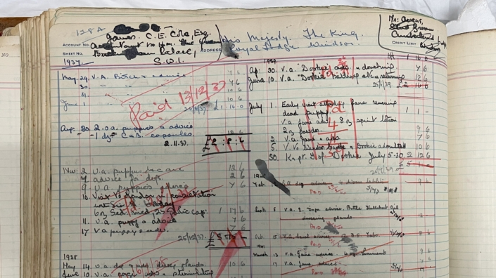 An open ledger showing financial transactions